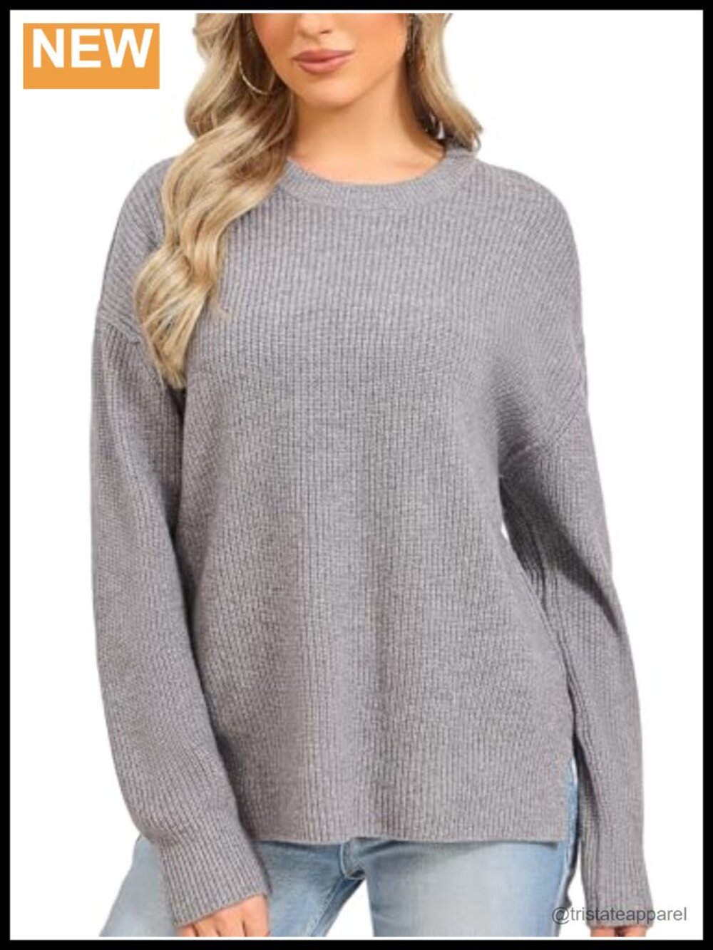 Reversible Merino Wool Crewneck Pullover Sweater Women Oversized Knit, Ribbed